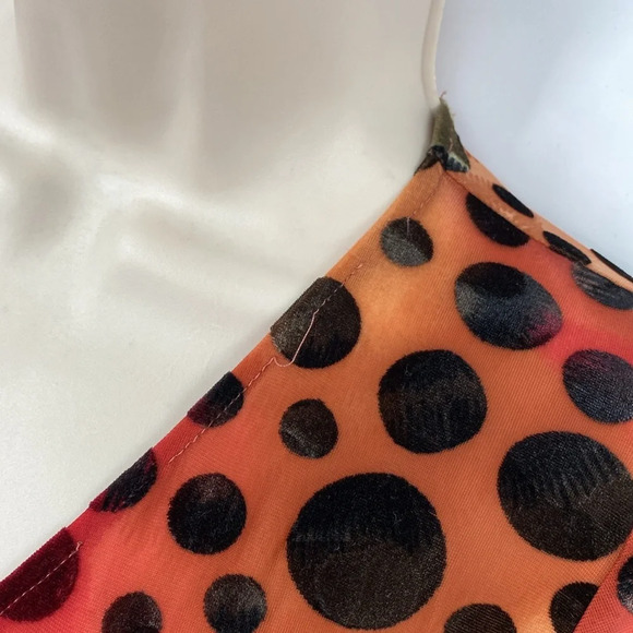 Huminska NY Faux Wrap Dress Womens Sz 0 Orange Burnout Velvet Long Sleeve V-Neck - Picture 5 of 12